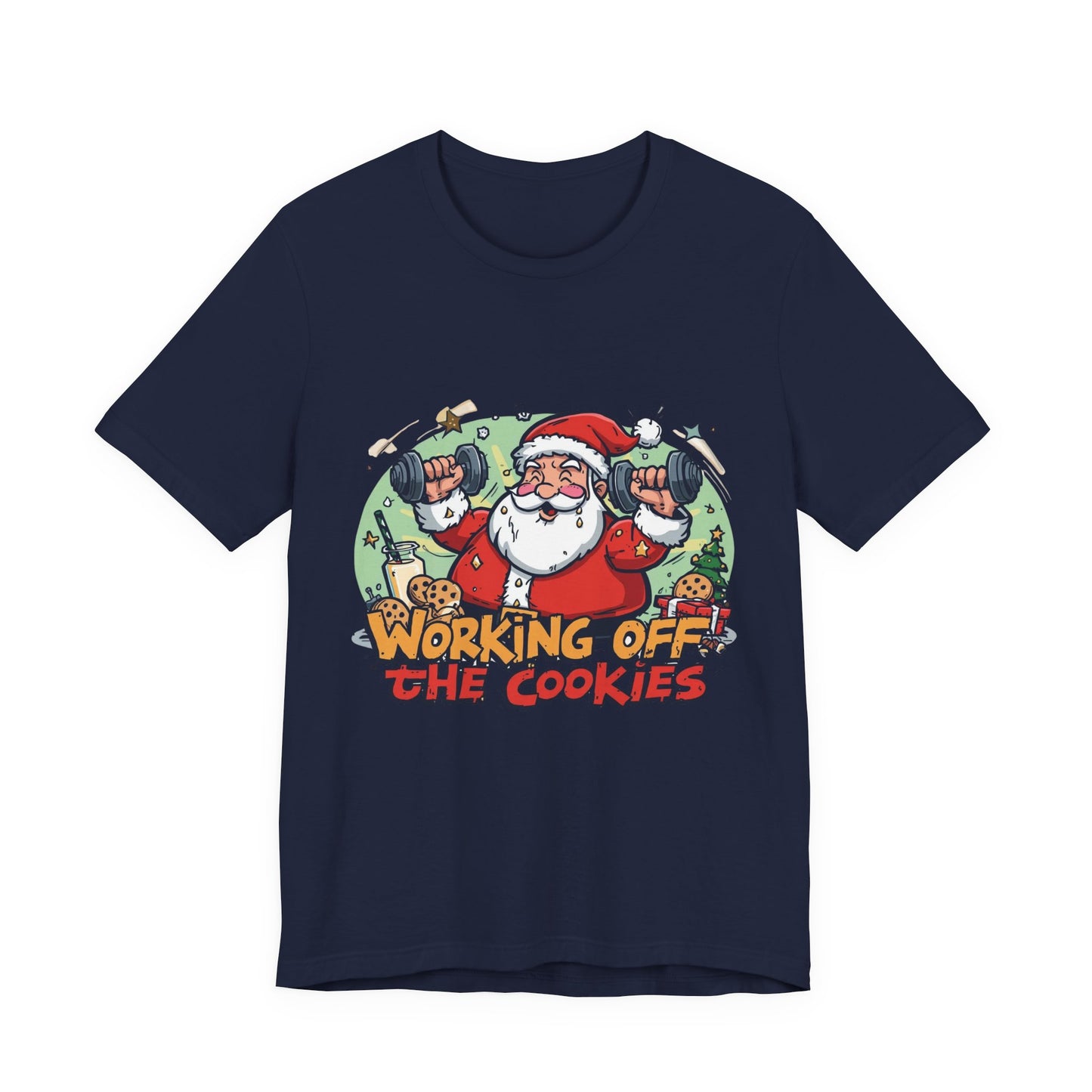 Funny Santa Workout Tee, Holiday Gift for Fitness Lovers, Christmas T-Shirt, Unisex Short Sleeve Shirt, Cookie Lover Gift