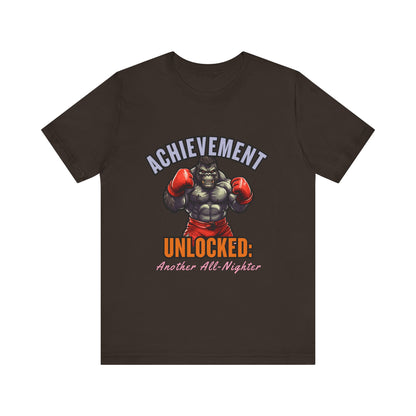 Achievement Unlocked Short Sleeve Tee, Gaming Shirt, Funny Tee, Birthday Gift, Casual Wear, All-Nighter Tee