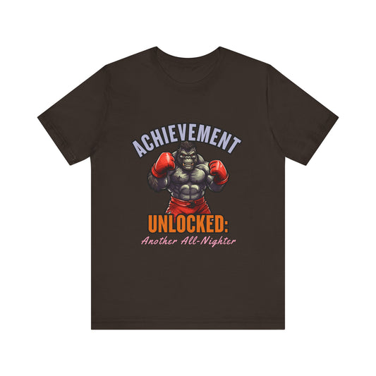 Achievement Unlocked Short Sleeve Tee, Gaming Shirt, Funny Tee, Birthday Gift, Casual Wear, All-Nighter Tee
