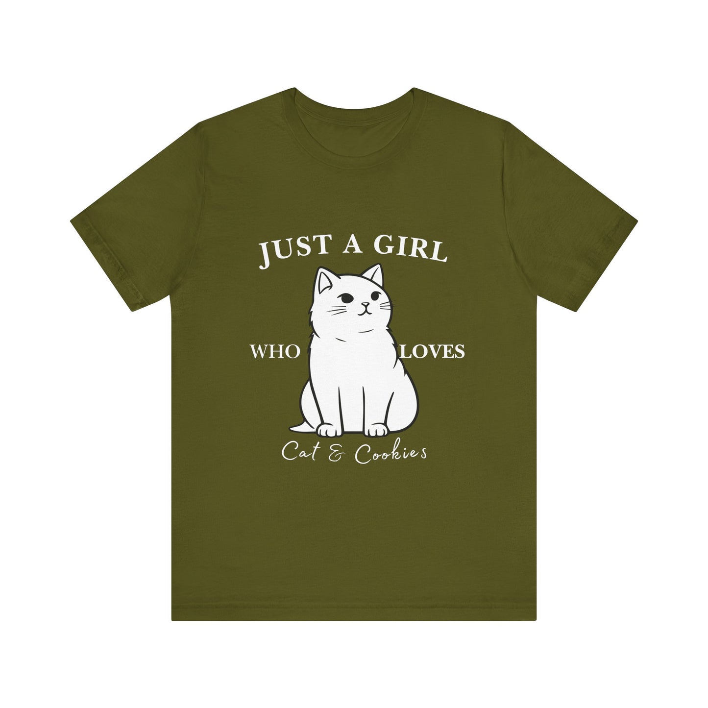 Cat Lover's Tee - 'Just a Girl Who Loves Cats & Cookies', Gift for Cat Mom, Cute Soft T-Shirt, Animal Lover Apparel, Birthday Gift