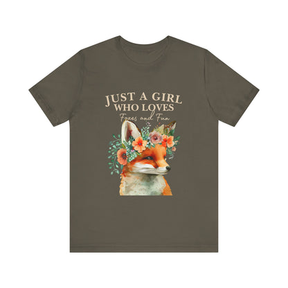 Just a Girl Who Loves Foxes Tee | Cute Animal Lovers Shirt, Gift for Her, Nature Tee, Floral T-Shirt, Birthday Gift