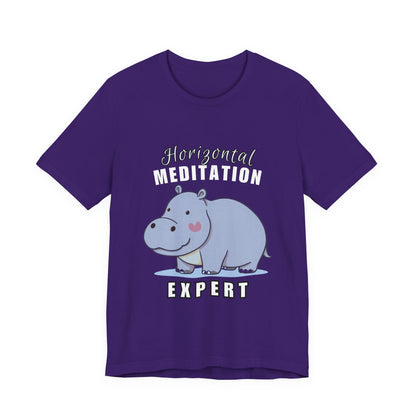 Hippo Horizontal Meditation Expert Tee - Fun Unisex Jersey Shirt for Relaxation, Gift for Yogis, Casual Wear, Mindfulness, Animal Lover