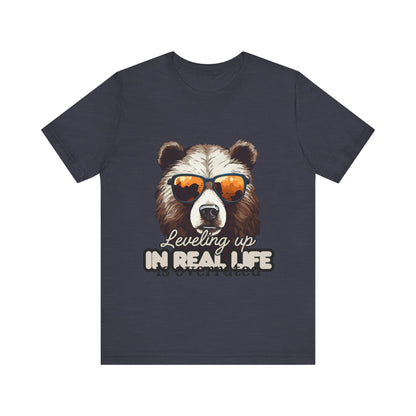 Cool Bear Graphic Tee, Leveling Up in Real Life, Funny T-Shirt for Nature Lovers, Gift for Birthday, Summer Wardrobe, Casual Wear