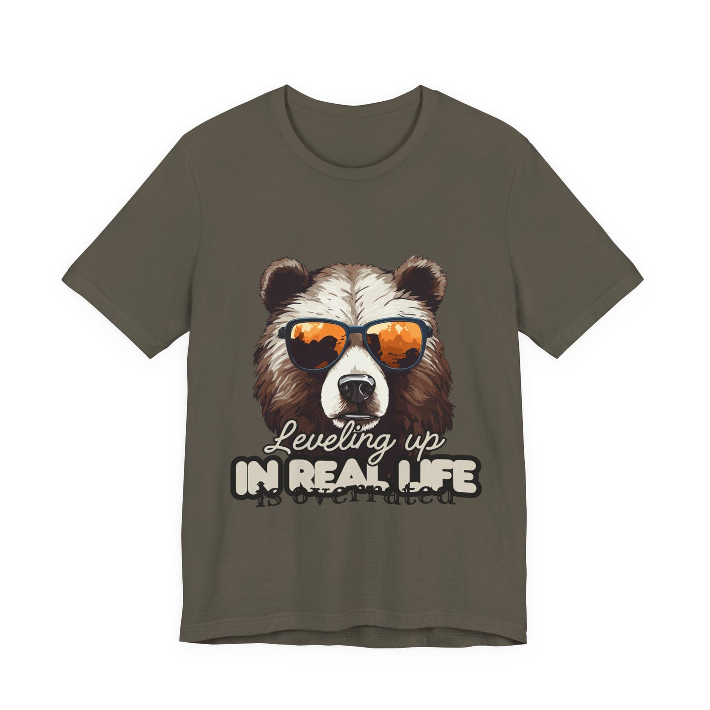 Cool Bear Graphic Tee, Leveling Up in Real Life, Funny T-Shirt for Nature Lovers, Gift for Birthday, Summer Wardrobe, Casual Wear