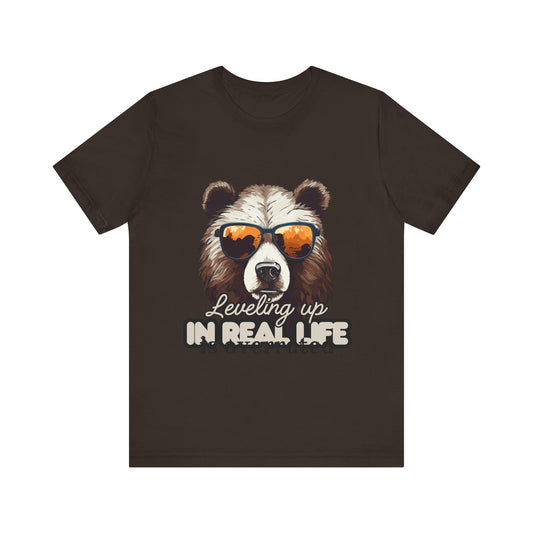 Cool Bear Graphic Tee, Leveling Up in Real Life, Funny T-Shirt for Nature Lovers, Gift for Birthday, Summer Wardrobe, Casual Wear