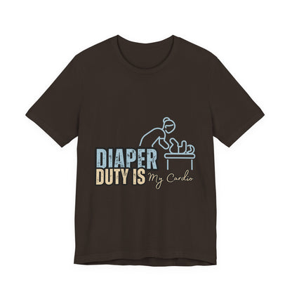 Diaper Duty Is My Cardio Tee, Funny Parent T-Shirt, Baby Shower Gift, Dad Humor Shirt, New Mom Gift, Unisex Short Sleeve Tee