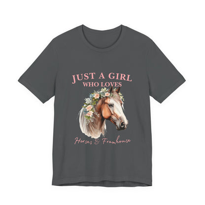 Just a Girl Who Loves Horses Jersey Tee | Equestrian Gift | Horse Lover T-Shirt | Floral Graphic Tee | Birthday Gift