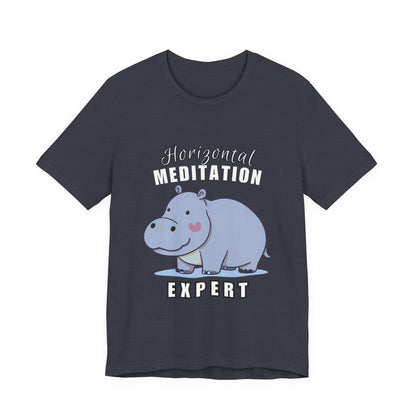 Hippo Horizontal Meditation Expert Tee - Fun Unisex Jersey Shirt for Relaxation, Gift for Yogis, Casual Wear, Mindfulness, Animal Lover