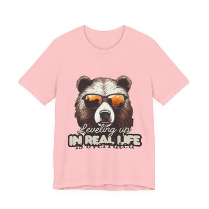 Cool Bear Graphic Tee, Leveling Up in Real Life, Funny T-Shirt for Nature Lovers, Gift for Birthday, Summer Wardrobe, Casual Wear