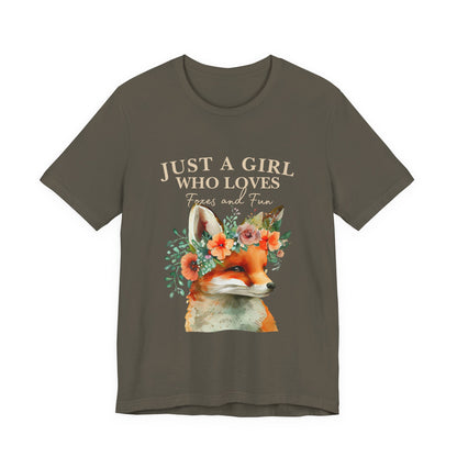 Just a Girl Who Loves Foxes Tee | Cute Animal Lovers Shirt, Gift for Her, Nature Tee, Floral T-Shirt, Birthday Gift