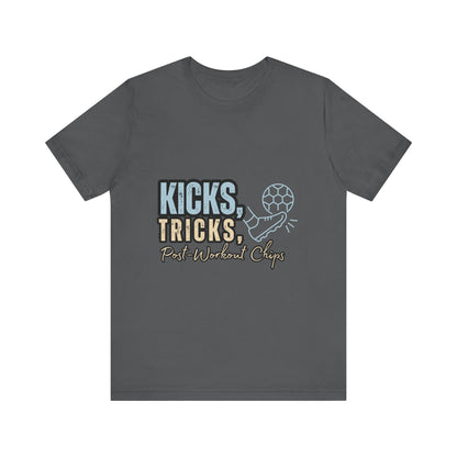 Playful Graphic Tee for Fun Lovers, Kicks Tricks T-Shirt, Unisex Casual Wear, Perfect Gift for Friends, Ideal for Parties, Celebrations