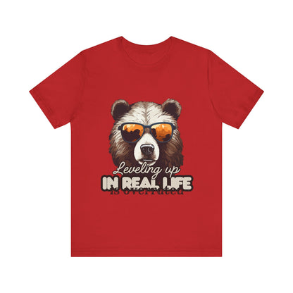 Cool Bear Graphic Tee, Leveling Up in Real Life, Funny T-Shirt for Nature Lovers, Gift for Birthday, Summer Wardrobe, Casual Wear
