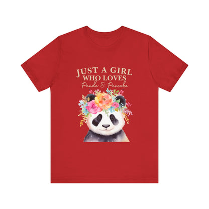 Adorable Panda Lover Tee - Just a Girl Who Loves Pandas & Pancakes, Cute Animal Shirt, Gift for Panda Fans, Casual Wear, Summer Top