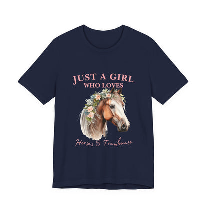 Just a Girl Who Loves Horses Jersey Tee | Equestrian Gift | Horse Lover T-Shirt | Floral Graphic Tee | Birthday Gift