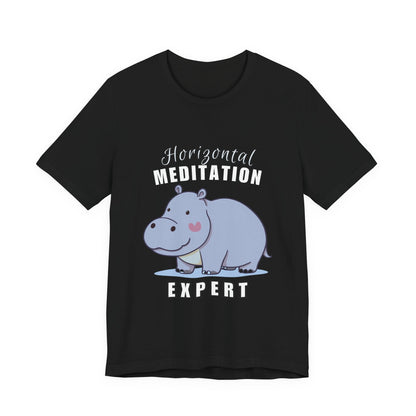 Hippo Horizontal Meditation Expert Tee - Fun Unisex Jersey Shirt for Relaxation, Gift for Yogis, Casual Wear, Mindfulness, Animal Lover