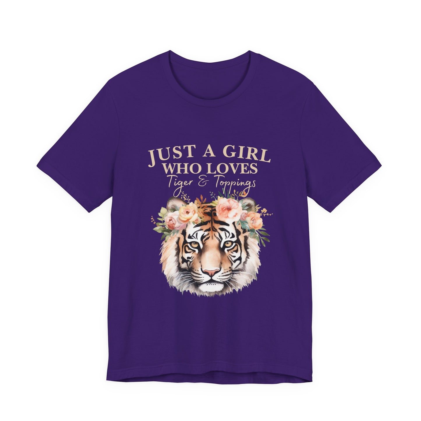 Just a Girl Who Loves Tiger Short Sleeve Tee, Animal Lover Shirt, Floral Graphic Tee, Casual Wear, Birthday Gift, Nature Enthusiast