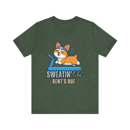 Funny Corgi Workout Tee - 'Sweatin' Like Rent's Due', Gift for Dog Lovers, Pet Enthusiasts, Gym Enthusiasts, Humor T-Shirt, Casual Clothing