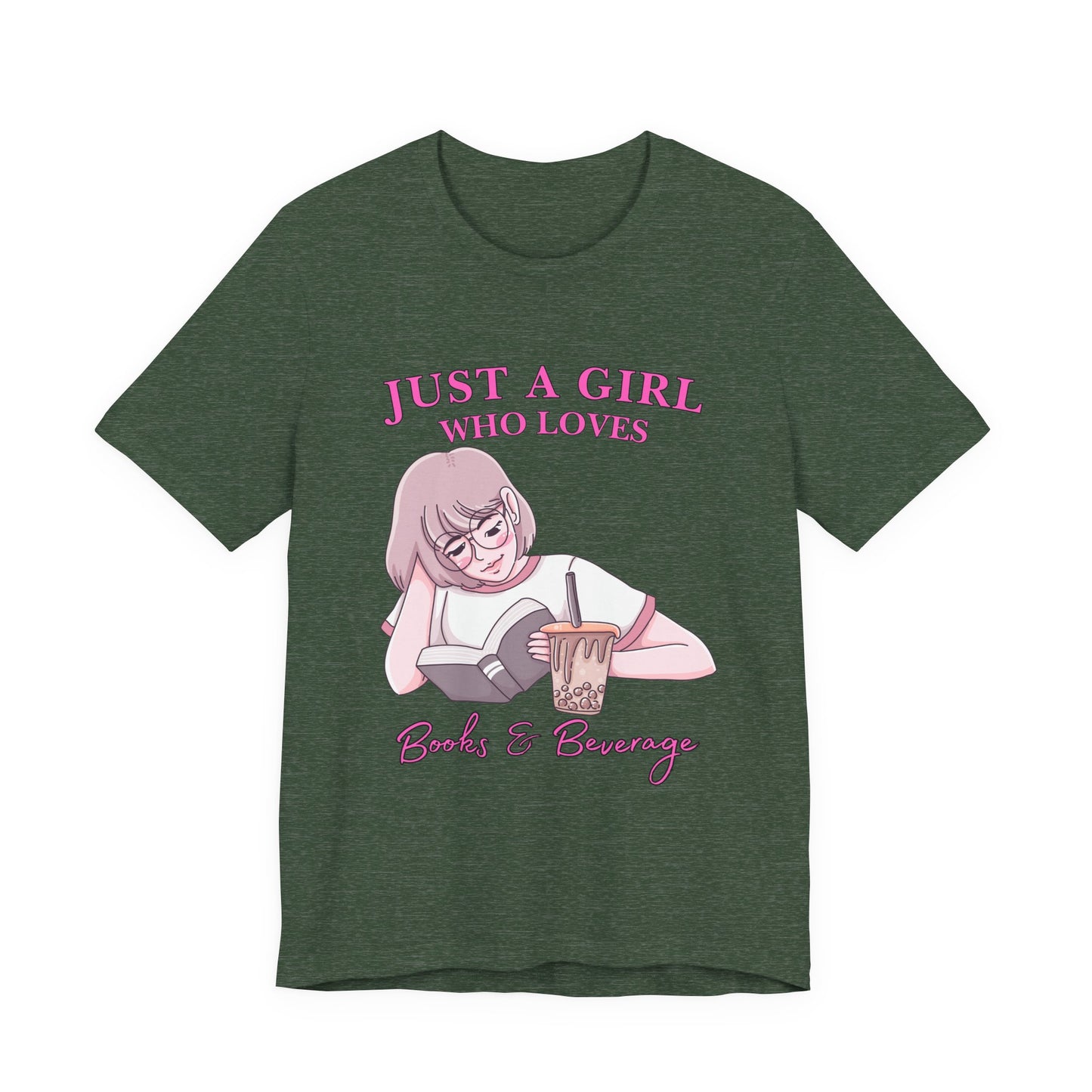 Just a Girl Who Loves Books & Beverages Tee | Cozy Reading T-Shirt, Gift for Book Lovers, Cute Bookish Apparel, Literary Fashion