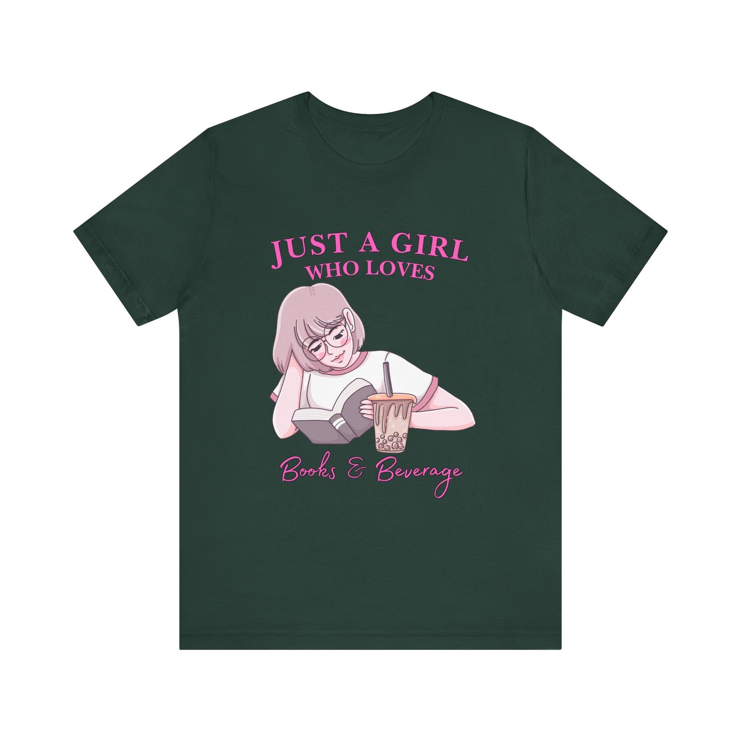 Just a Girl Who Loves Books & Beverages Tee | Cozy Reading T-Shirt, Gift for Book Lovers, Cute Bookish Apparel, Literary Fashion