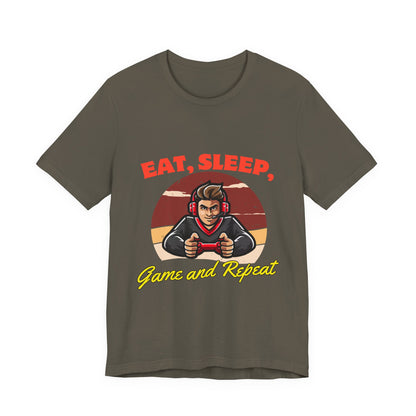 Gamer Lifestyle Tee - Eat, Sleep, Game & Repeat, Perfect for Gamers, Birthday Gift, Casual Wear, Gamer Apparel, Gaming Merchandise