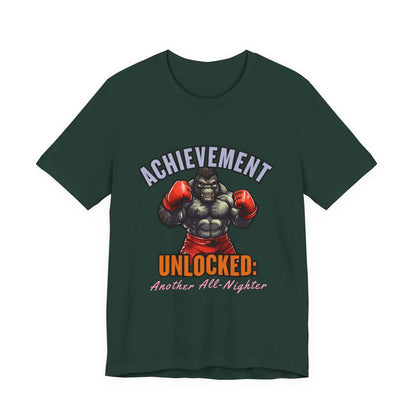 Achievement Unlocked Short Sleeve Tee, Gaming Shirt, Funny Tee, Birthday Gift, Casual Wear, All-Nighter Tee