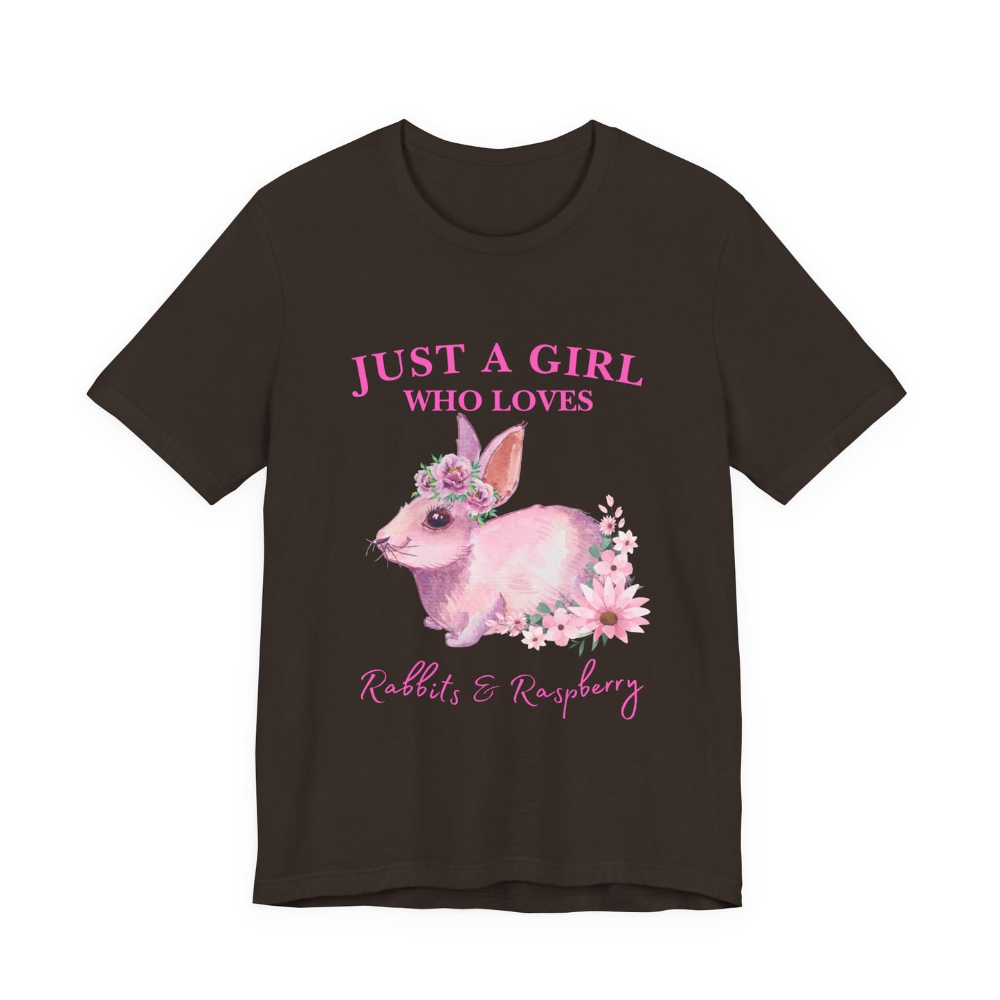 Rabbits & Raspberry Lover Tee, Cute Animal T-Shirt, Girl Who Loves Rabbit T-shirt, Gift for Bunny Lovers, Animal Lover Apparel, Floral Graphic Tee