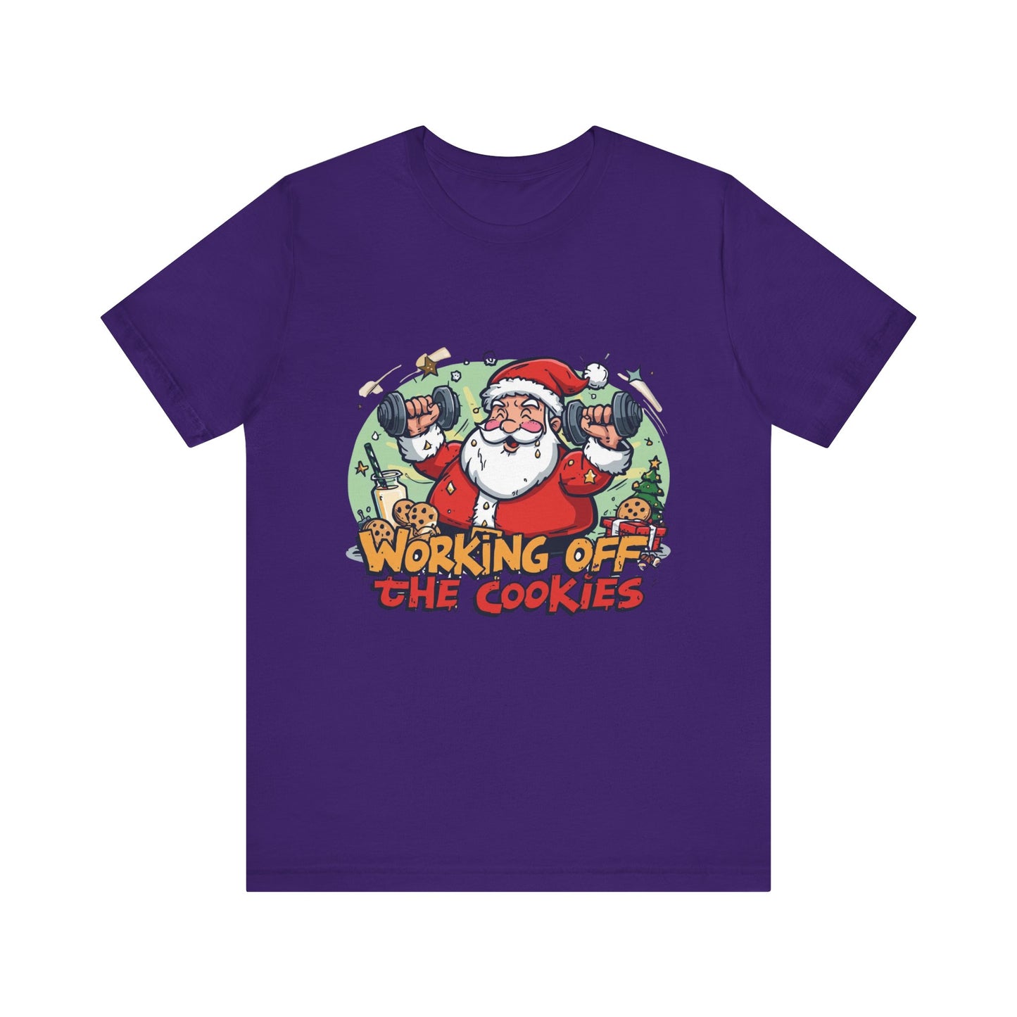 Funny Santa Workout Tee, Holiday Gift for Fitness Lovers, Christmas T-Shirt, Unisex Short Sleeve Shirt, Cookie Lover Gift