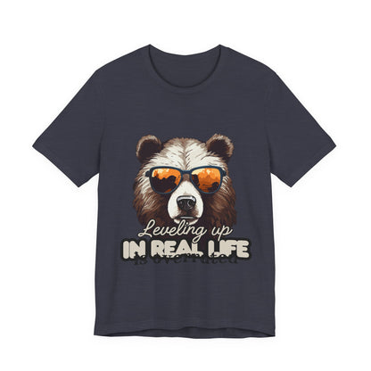 Cool Bear Graphic Tee, Leveling Up in Real Life, Funny T-Shirt for Nature Lovers, Gift for Birthday, Summer Wardrobe, Casual Wear