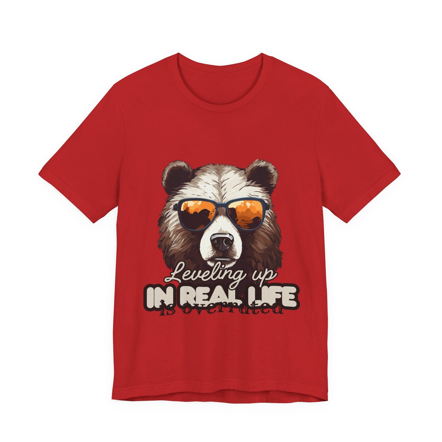 Cool Bear Graphic Tee, Leveling Up in Real Life, Funny T-Shirt for Nature Lovers, Gift for Birthday, Summer Wardrobe, Casual Wear