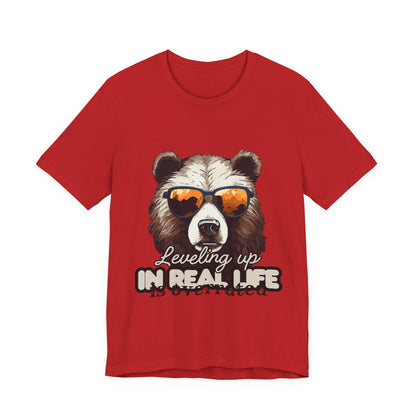 Cool Bear Graphic Tee, Leveling Up in Real Life, Funny T-Shirt for Nature Lovers, Gift for Birthday, Summer Wardrobe, Casual Wear