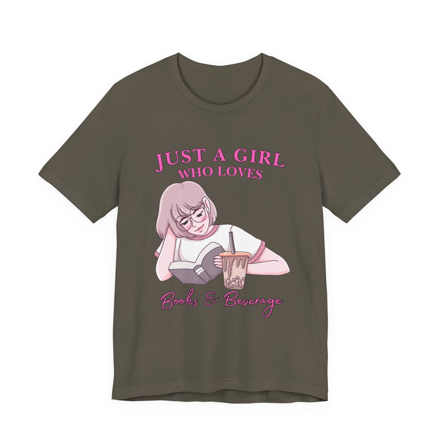 Just a Girl Who Loves Books & Beverages Tee | Cozy Reading T-Shirt, Gift for Book Lovers, Cute Bookish Apparel, Literary Fashion