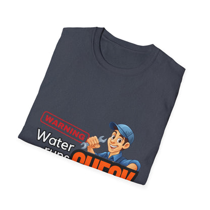 Warning Water Runs Thru It Unisex T-Shirt, Fun Gift for Handyman, Unique Work Shirt, Casual Everyday Tee, Playful Graphic Top