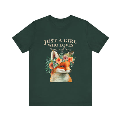 Just a Girl Who Loves Foxes Tee | Cute Animal Lovers Shirt, Gift for Her, Nature Tee, Floral T-Shirt, Birthday Gift