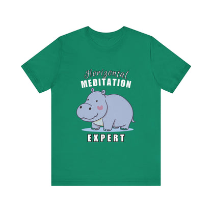 Hippo Horizontal Meditation Expert Tee - Fun Unisex Jersey Shirt for Relaxation, Gift for Yogis, Casual Wear, Mindfulness, Animal Lover