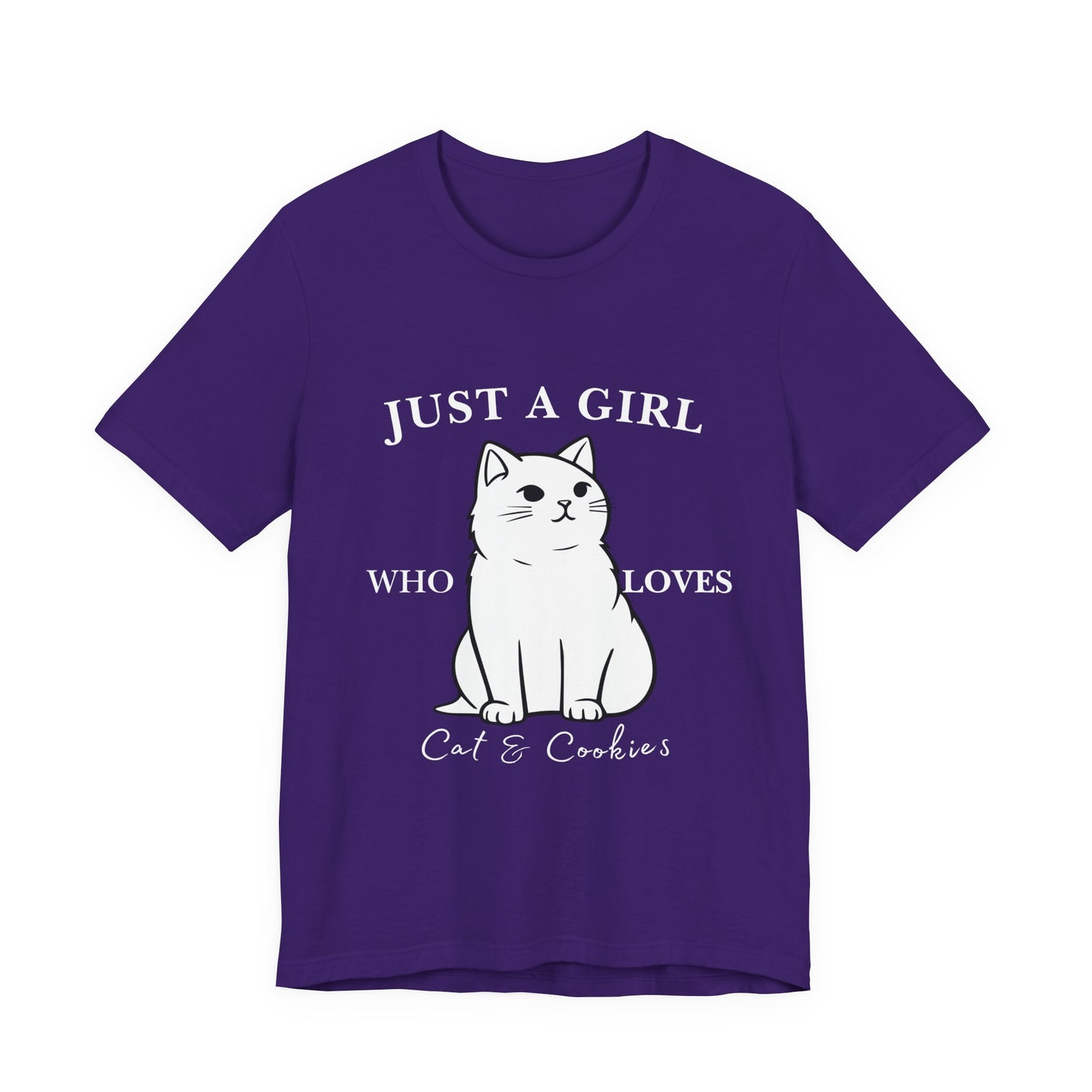 Cat Lover's Tee - 'Just a Girl Who Loves Cats & Cookies', Gift for Cat Mom, Cute Soft T-Shirt, Animal Lover Apparel, Birthday Gift