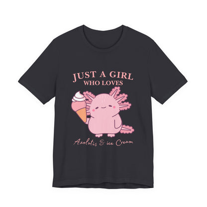Cute Ice Cream Lover Tee, Fun T-Shirt for Girls, Gift for Ice Cream Fans, Summer Fun Shirt, Casual Everyday Wear, Axolotis T-shirt