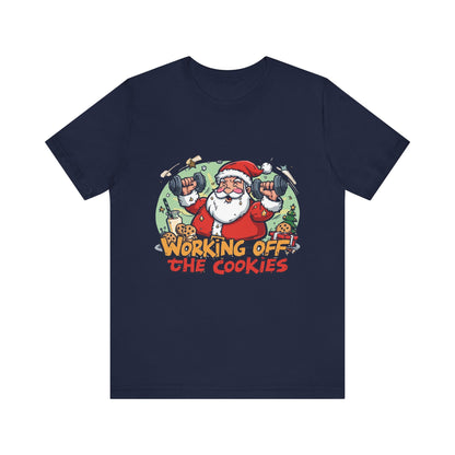 Funny Santa Workout Tee, Holiday Gift for Fitness Lovers, Christmas T-Shirt, Unisex Short Sleeve Shirt, Cookie Lover Gift