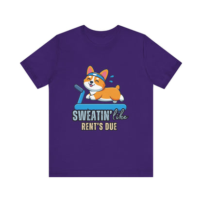 Funny Corgi Workout Tee - 'Sweatin' Like Rent's Due', Gift for Dog Lovers, Pet Enthusiasts, Gym Enthusiasts, Humor T-Shirt, Casual Clothing