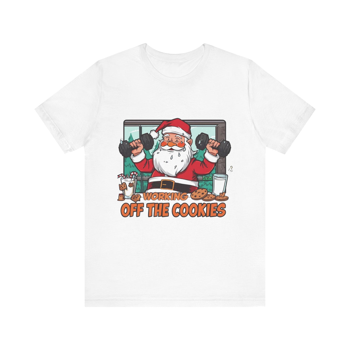 Santa Claus 'Working Off the Cookies' Tee | Christmas Funny T-Shirt |  Cookies Lover Gift | Holiday Apparel