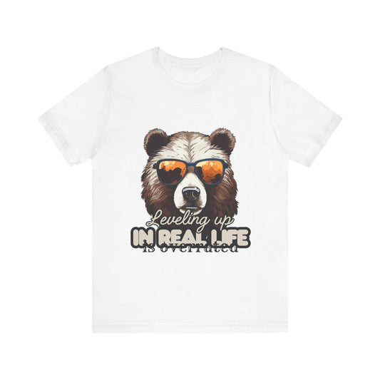 Cool Bear Graphic Tee, Leveling Up in Real Life, Funny T-Shirt for Nature Lovers, Gift for Birthday, Summer Wardrobe, Casual Wear