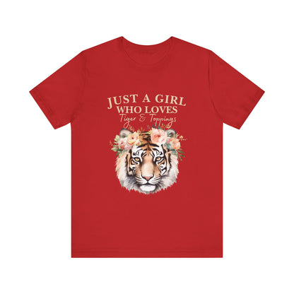 Just a Girl Who Loves Tiger Short Sleeve Tee, Animal Lover Shirt, Floral Graphic Tee, Casual Wear, Birthday Gift, Nature Enthusiast