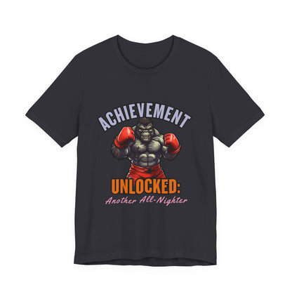 Achievement Unlocked Short Sleeve Tee, Gaming Shirt, Funny Tee, Birthday Gift, Casual Wear, All-Nighter Tee