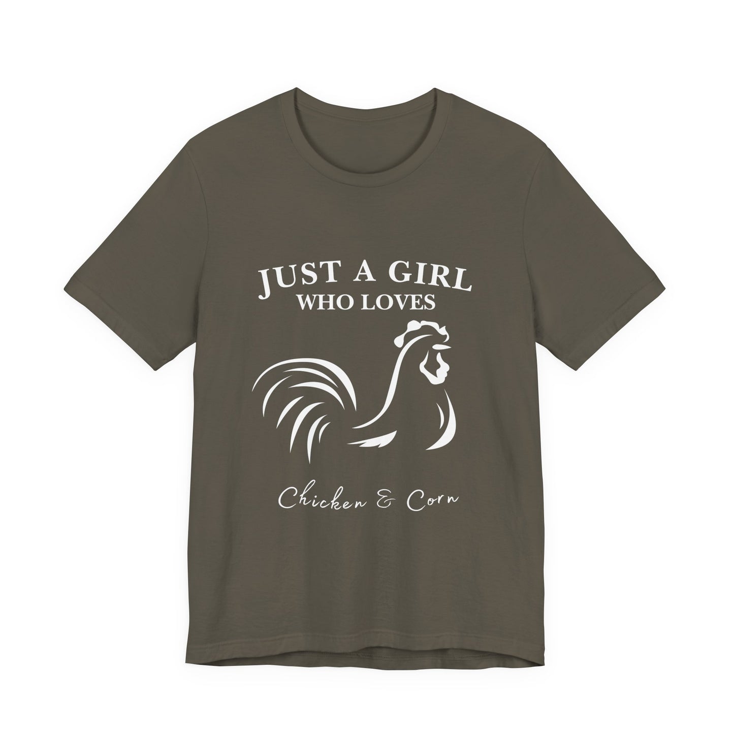 Country Chick Tee: Just a Girl Who Loves Chickens & Corn, Farm Life T-Shirt, Gift for Farmers, Summer Style, Cute Animal Shirt