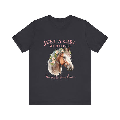 Just a Girl Who Loves Horses Jersey Tee | Equestrian Gift | Horse Lover T-Shirt | Floral Graphic Tee | Birthday Gift