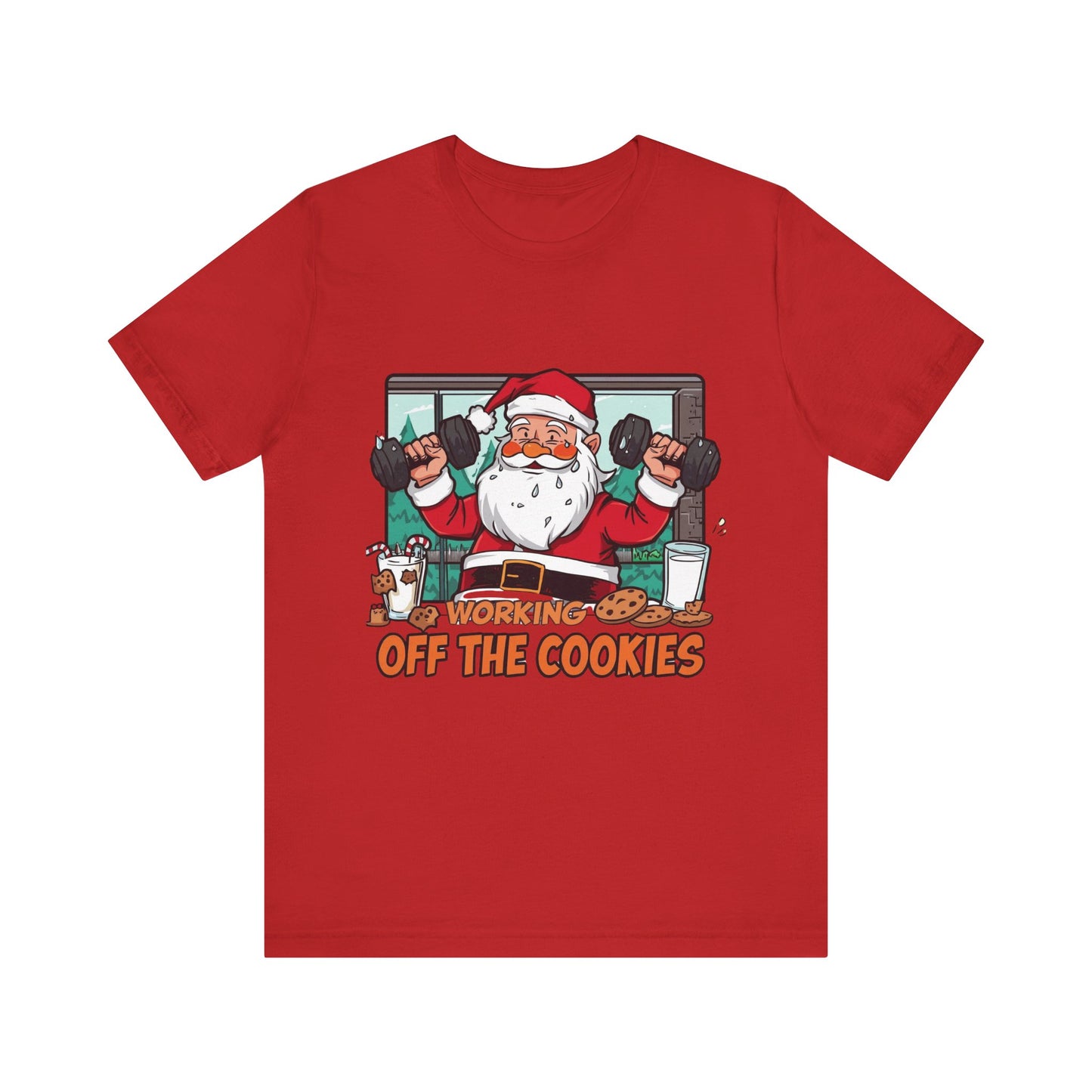 Santa Claus 'Working Off the Cookies' Tee | Christmas Funny T-Shirt |  Cookies Lover Gift | Holiday Apparel