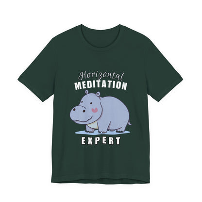 Hippo Horizontal Meditation Expert Tee - Fun Unisex Jersey Shirt for Relaxation, Gift for Yogis, Casual Wear, Mindfulness, Animal Lover