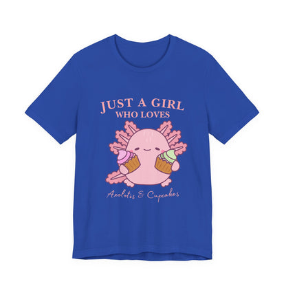 Cute Foodie Shirt for Girls - Just a Girl Who Loves Chocolates & Cupcakes, Fun Casual Tee, Gift for Food Lovers, Axolotis T-shirt