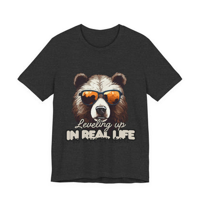 Cool Bear Graphic Tee, Leveling Up in Real Life, Funny T-Shirt for Nature Lovers, Gift for Birthday, Summer Wardrobe, Casual Wear