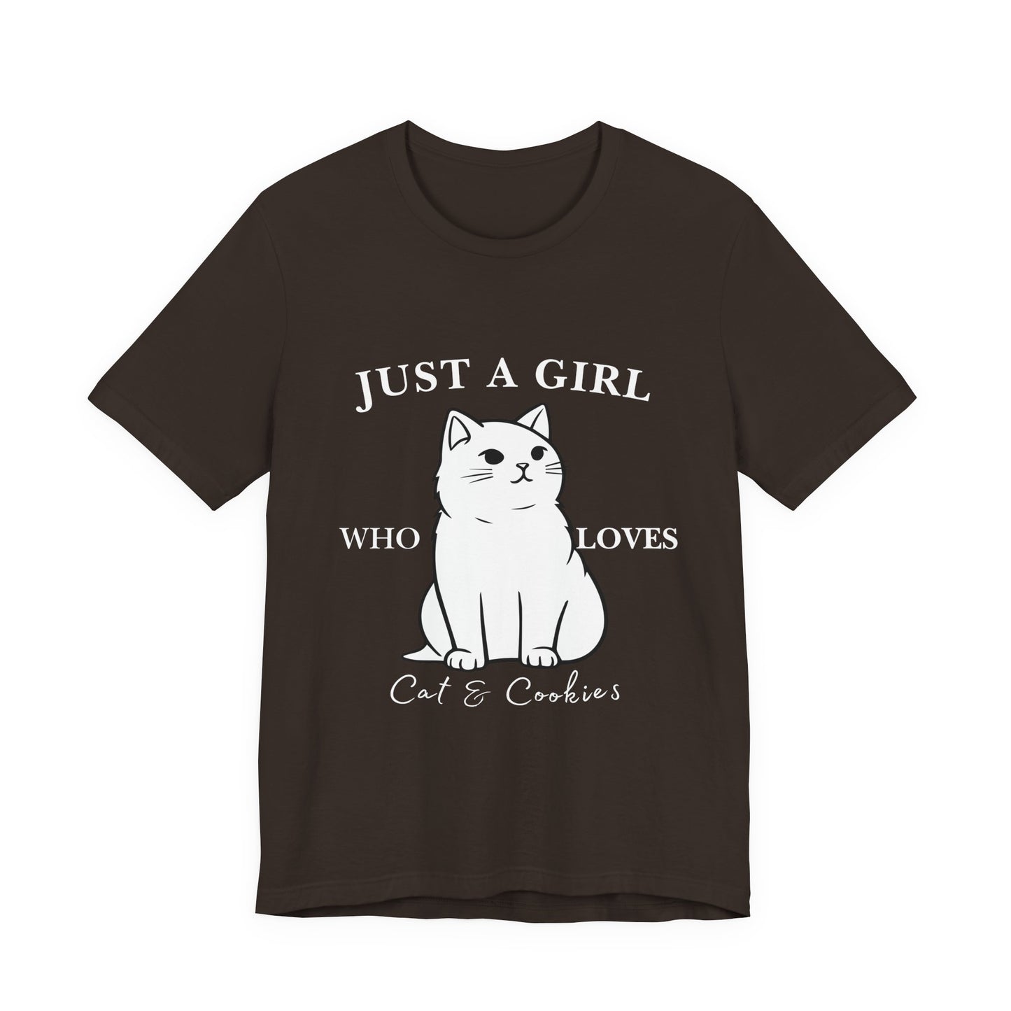 Cat Lover's Tee - 'Just a Girl Who Loves Cats & Cookies', Gift for Cat Mom, Cute Soft T-Shirt, Animal Lover Apparel, Birthday Gift