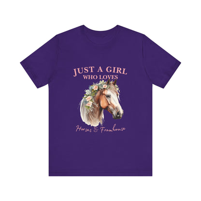 Just a Girl Who Loves Horses Jersey Tee | Equestrian Gift | Horse Lover T-Shirt | Floral Graphic Tee | Birthday Gift